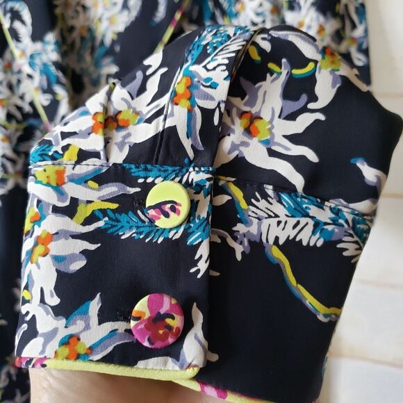 Cinq a Sept Silk Juliet Floral Print Blue Multi Color Blouse Women's Size Small - Picture 6 of 11